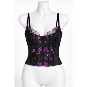 Victoria’s Secret Very Sexy Black Mesh Floral Corset M Unlined